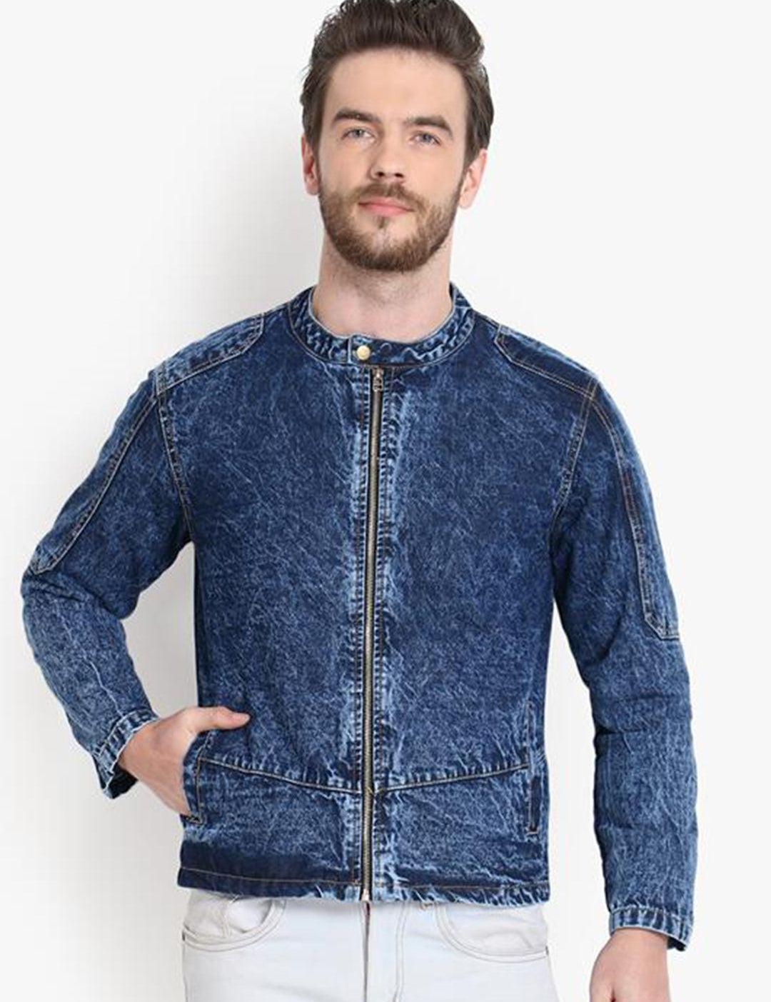 Kotty Men Blue Solid Denim Jacket