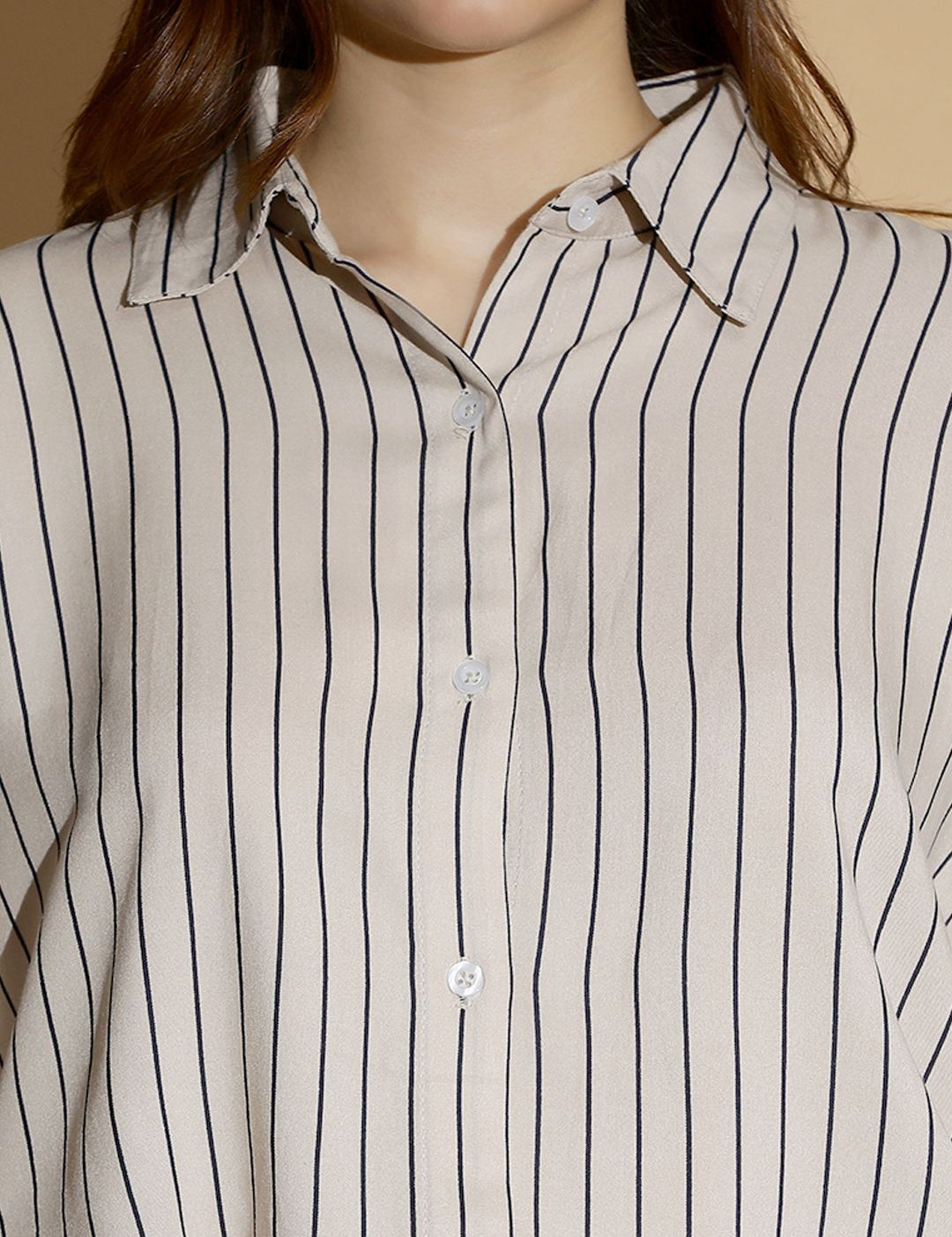 Kotty Women Spread Collar Vertical Striped Cotton Oversized Casual Shirt