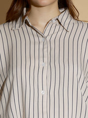 Kotty Women Spread Collar Vertical Striped Cotton Oversized Casual Shirt