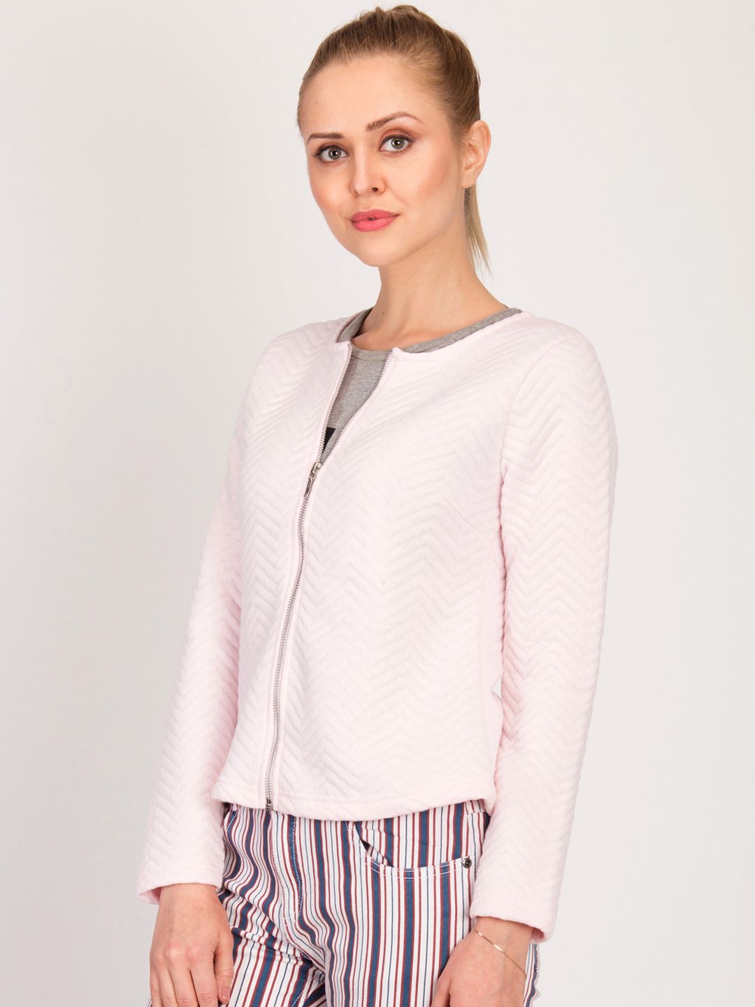 Kotty Women Cream-Coloured Self Design Open Front Jacket