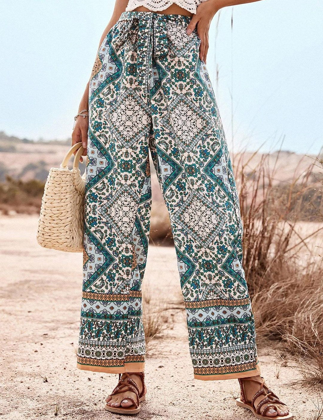 Kotty Women Multicoloured Ethnic Motifs Printed Relaxed High-Rise Easy Wash Trousers