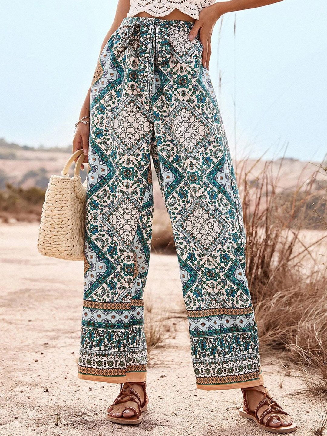 Kotty Women Multicoloured Ethnic Motifs Printed Relaxed High-Rise Easy Wash Trousers