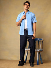 Kotty Men Comfort Fit Solid Spread Collar Linen Casual Shirt