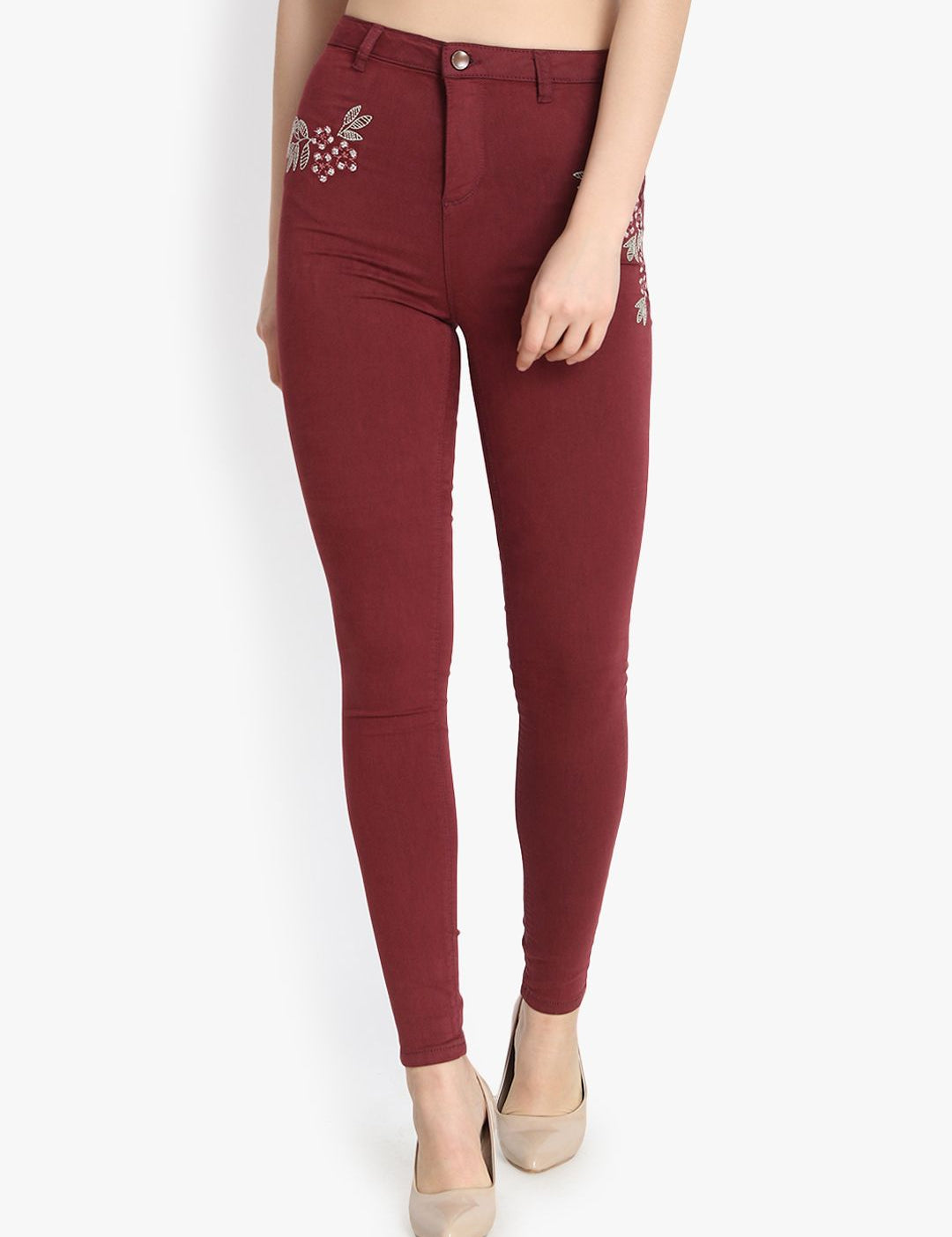 Kotty Women Maroon High-Rise Clean Look Stretchable Skinny Fit Jeans