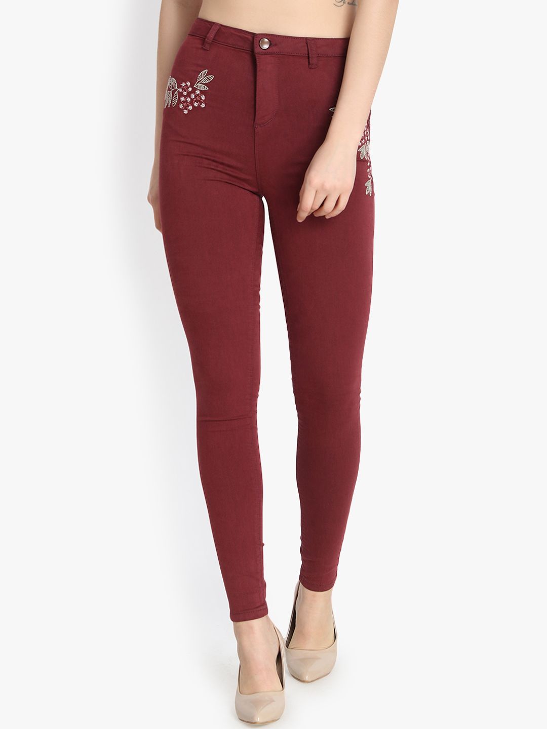 Kotty Women Maroon High-Rise Clean Look Stretchable Skinny Fit Jeans
