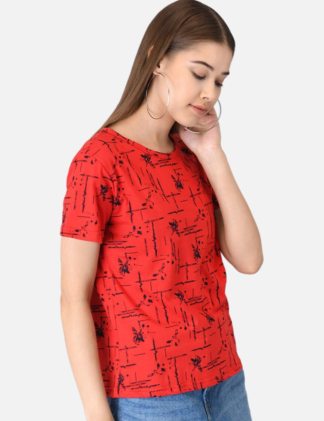 Kotty Women Red Printed Round Neck T-shirt