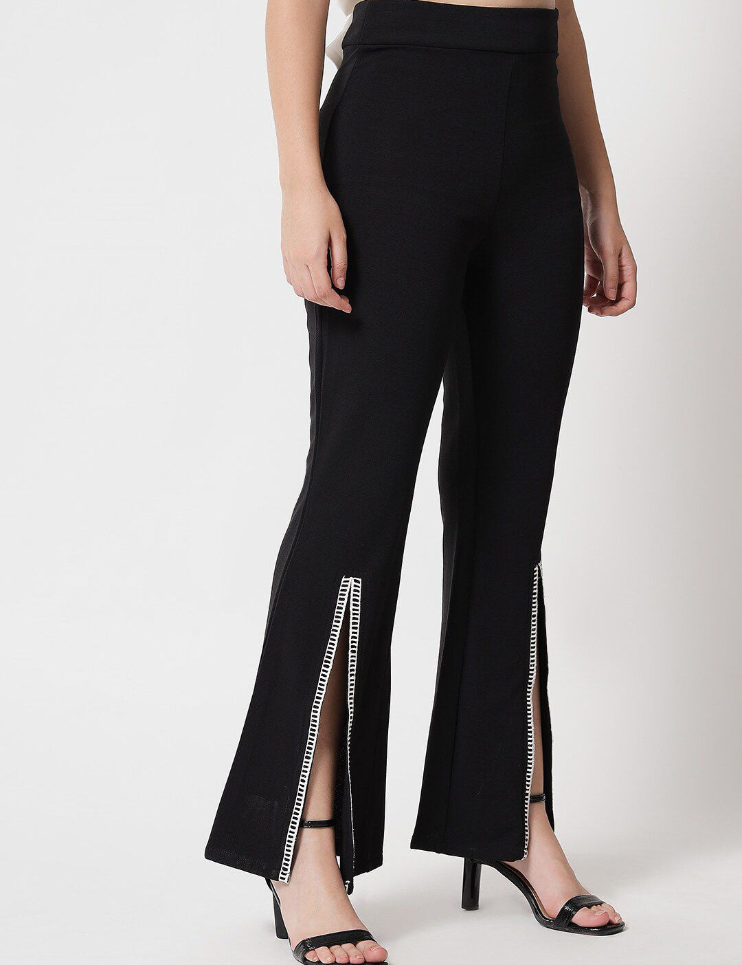 Kotty Women Black Relaxed Flared High-Rise Easy Wash Trousers