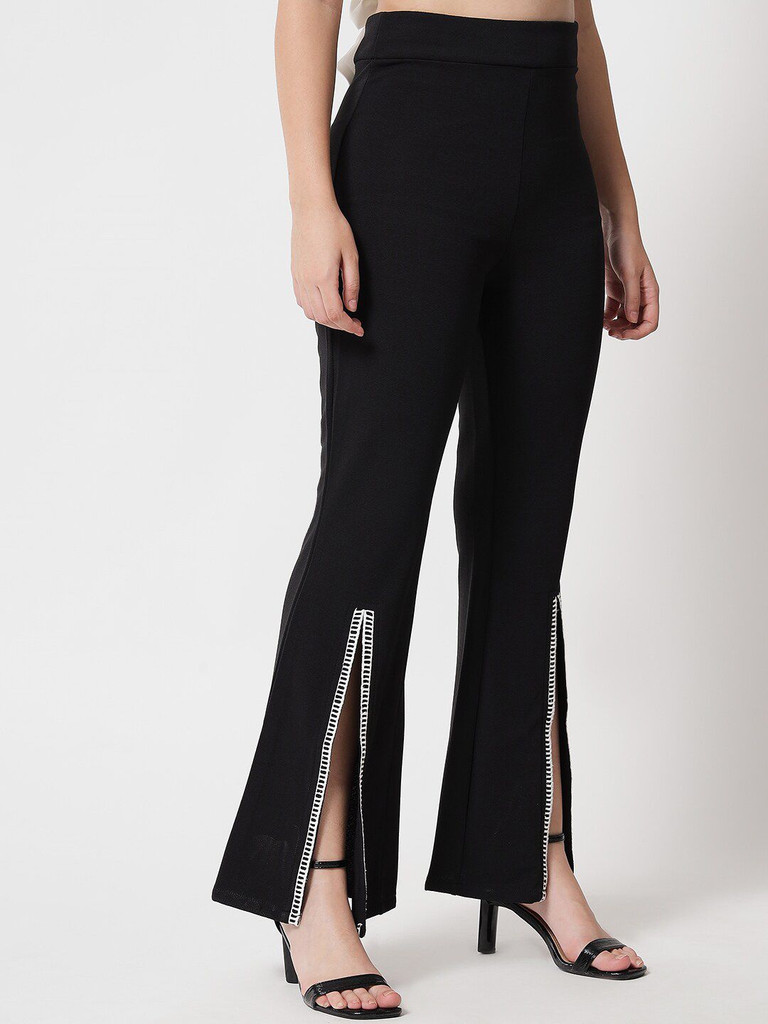 Kotty Women Black Relaxed Flared High-Rise Easy Wash Trousers