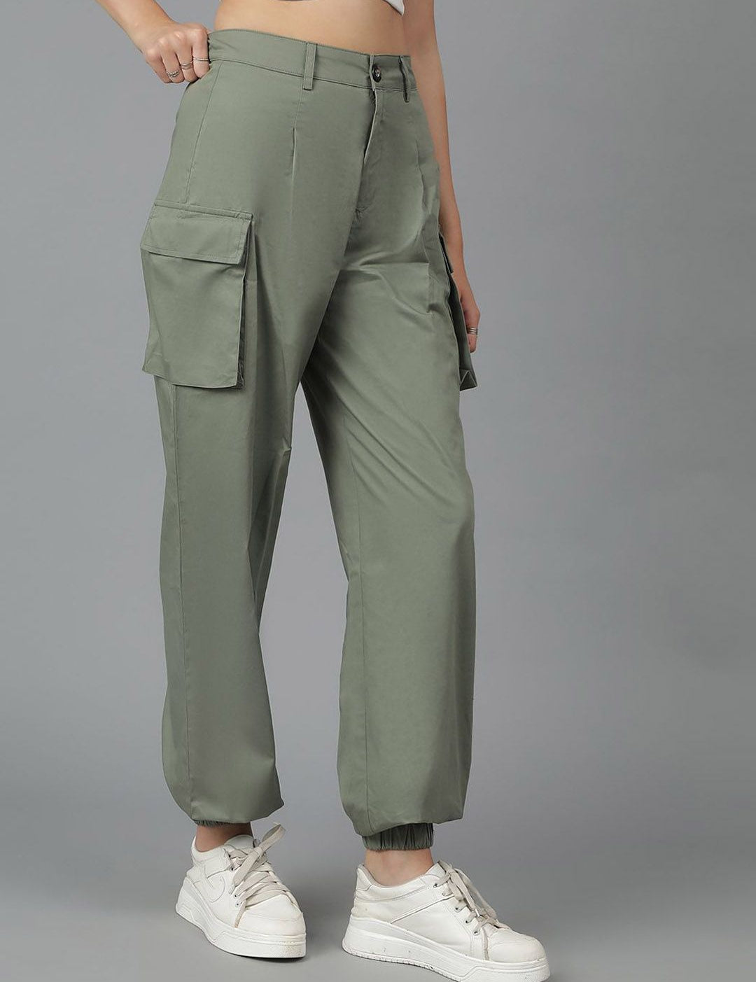 Kotty Women High-Rise Easy Wash Cotton Cargos Trousers