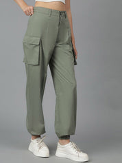 Kotty Women High-Rise Easy Wash Cotton Cargos Trousers