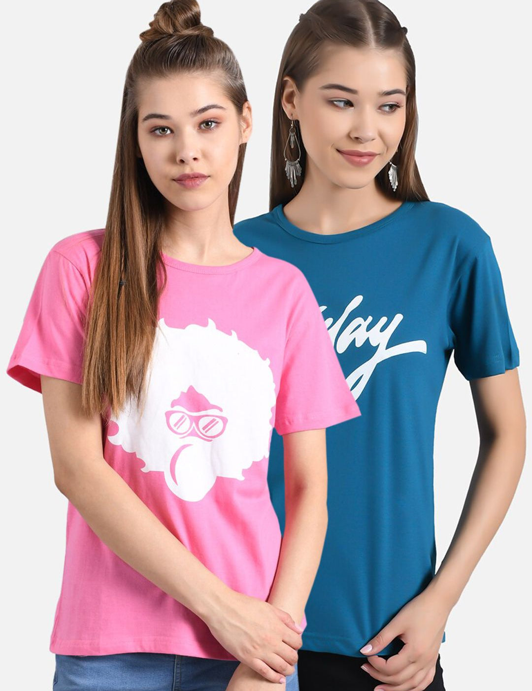 Kotty Women Blue Colourblocked Round Neck T-shirt