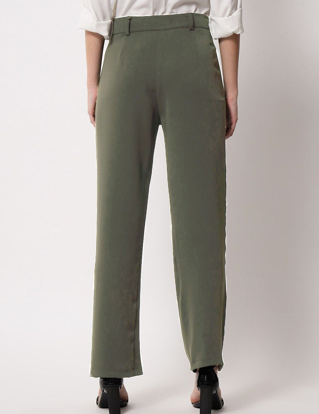 KOTTY BIZwear Women Green Relaxed Straight Leg Straight Fit High-Rise Trousers