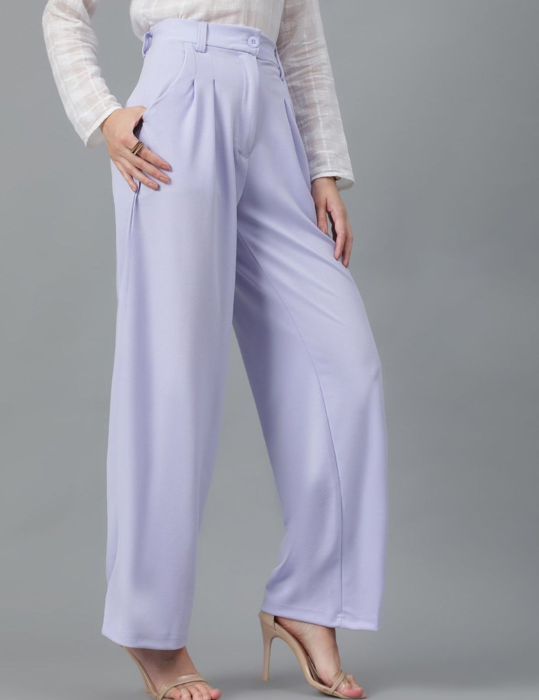 KOTTY BIZwear Women Lavender Relaxed Straight Leg High-Rise Easy Wash Parallel Trousers