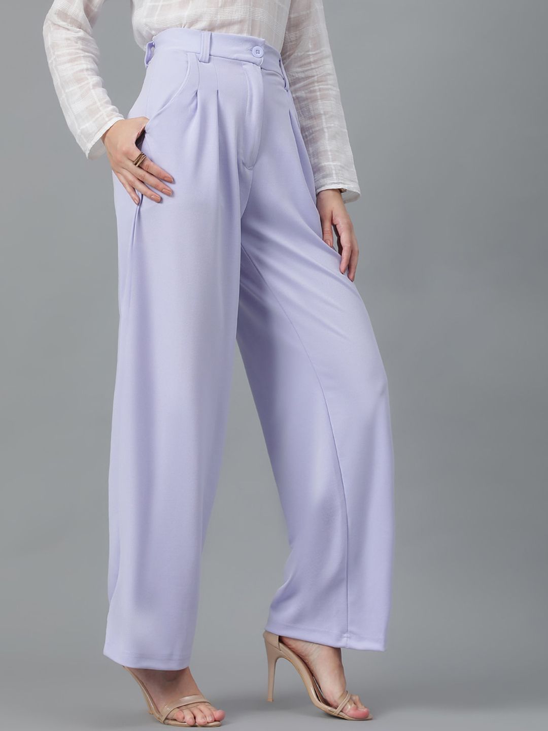 KOTTY BIZwear Women Lavender Relaxed Straight Leg High-Rise Easy Wash Parallel Trousers