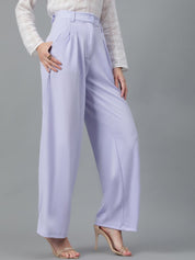 KOTTY BIZwear Women Lavender Relaxed Straight Leg High-Rise Easy Wash Parallel Trousers