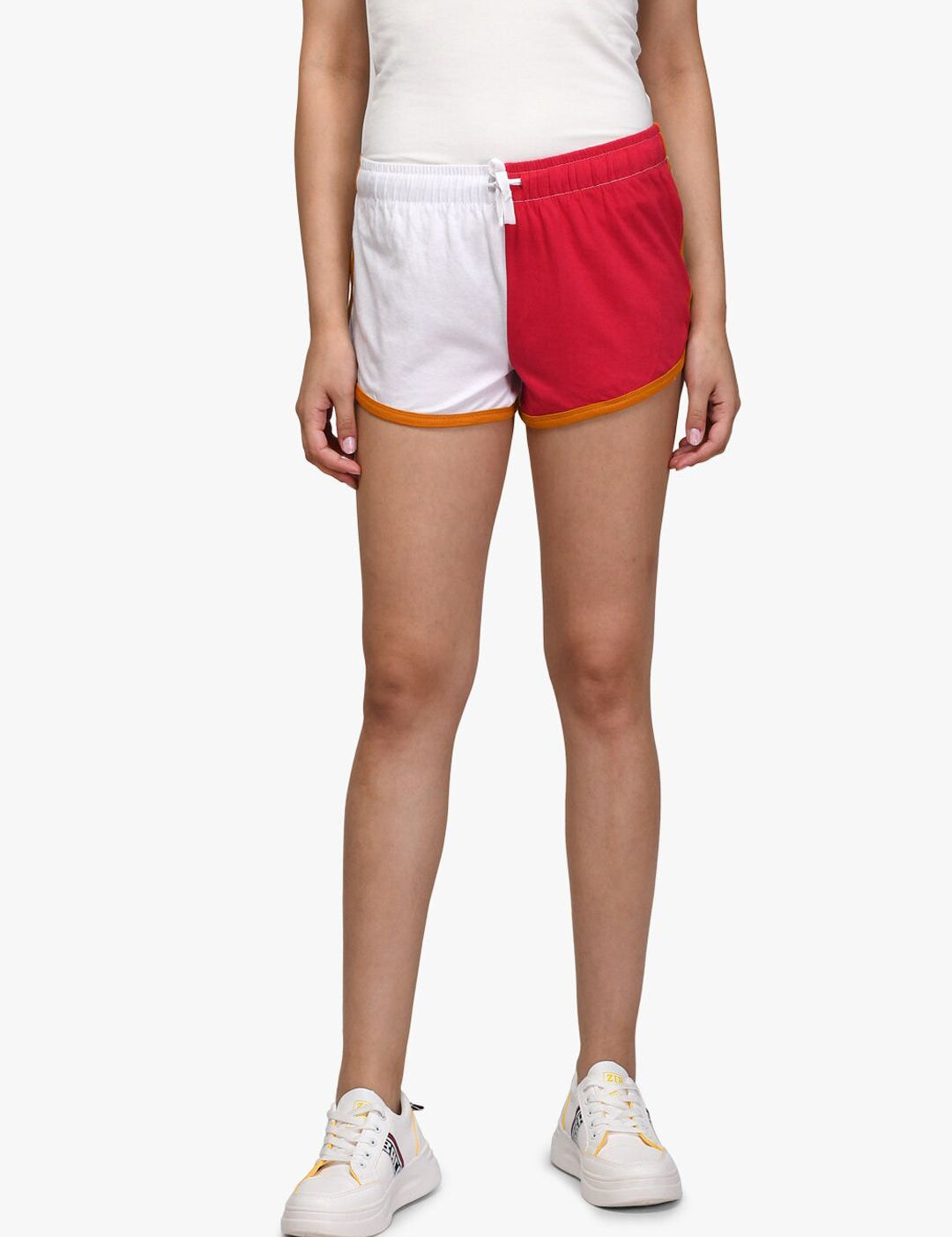 Kotty Women White & Red Colourblocked Regular Fit Shorts