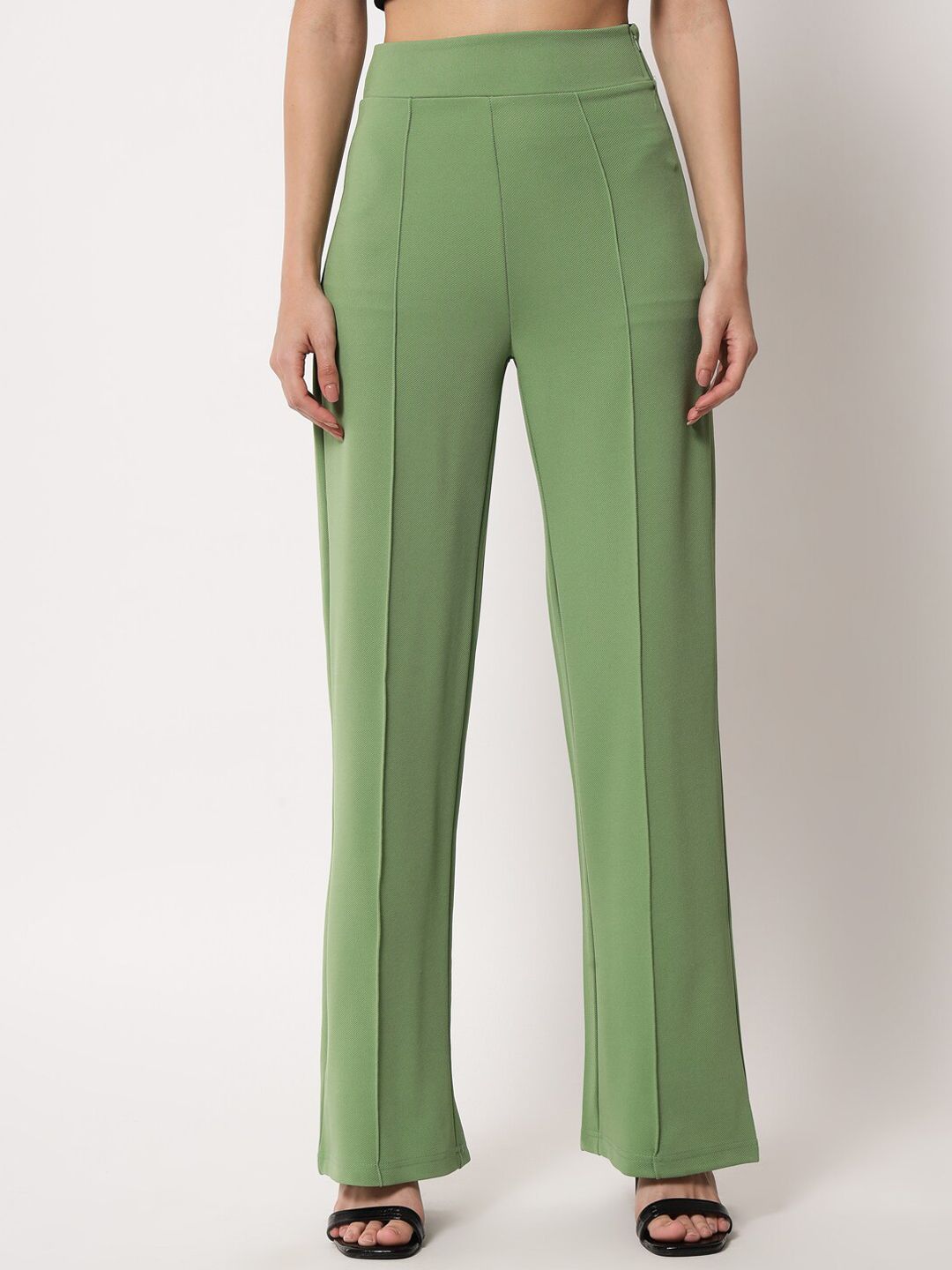Kotty Women Green Relaxed Bootcut High-Rise Easy Wash Trouser