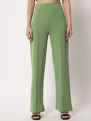 Kotty Women Green Relaxed Bootcut High-Rise Easy Wash Trouser