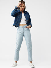 Kotty Women Navy Blue Solid Denim Jacket