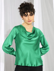 Kotty Green Cowl Neck Bishop Sleeves Satin Top