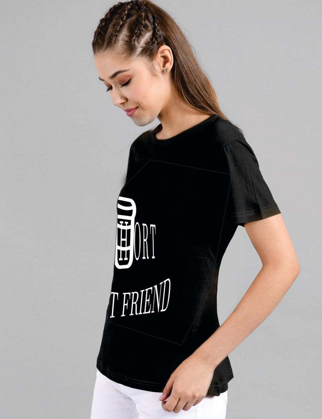 Kotty Women Black Printed Round Neck T-shirt