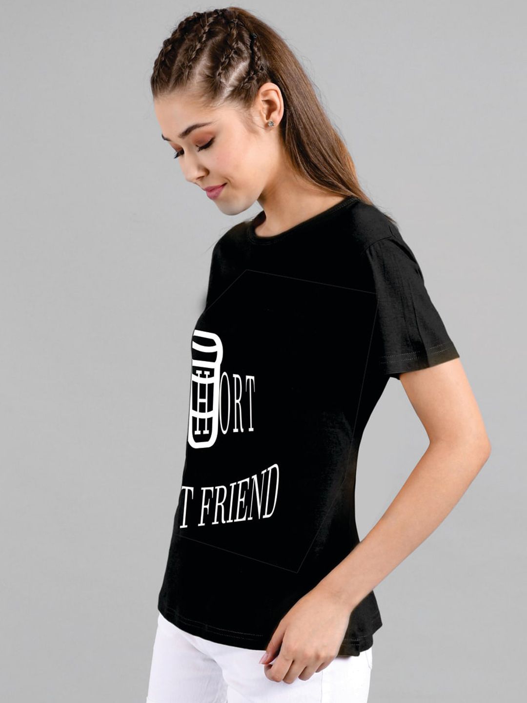 Kotty Women Black Printed Round Neck T-shirt