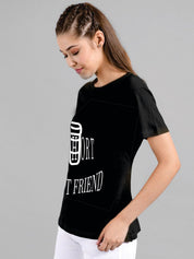 Kotty Women Black Printed Round Neck T-shirt