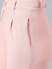KOTTY BIZwear Women Pink Relaxed Straight Leg Fit High-Rise Easy Wash Parallel Trousers