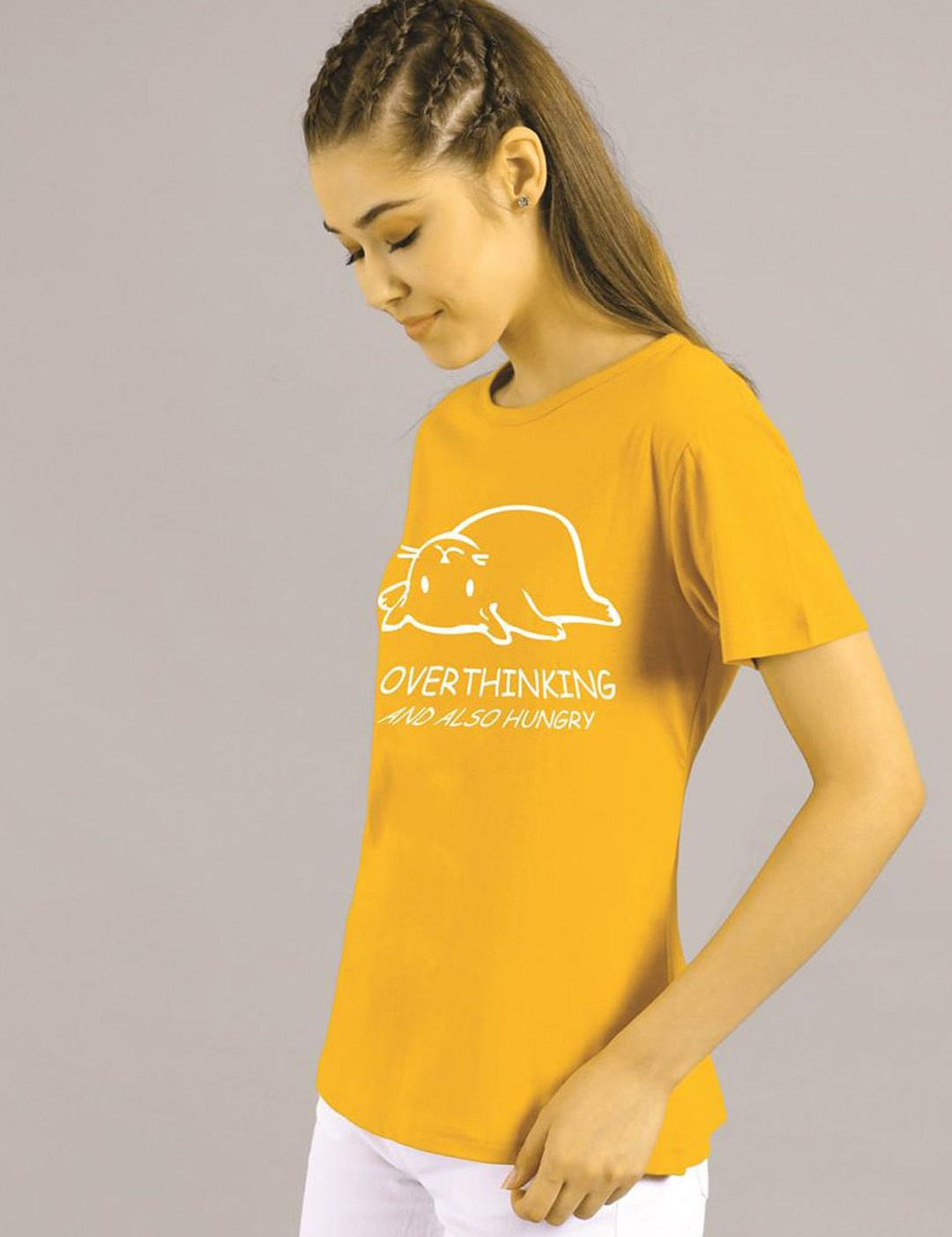 Kotty Women Yellow Printed Round Neck T-shirt