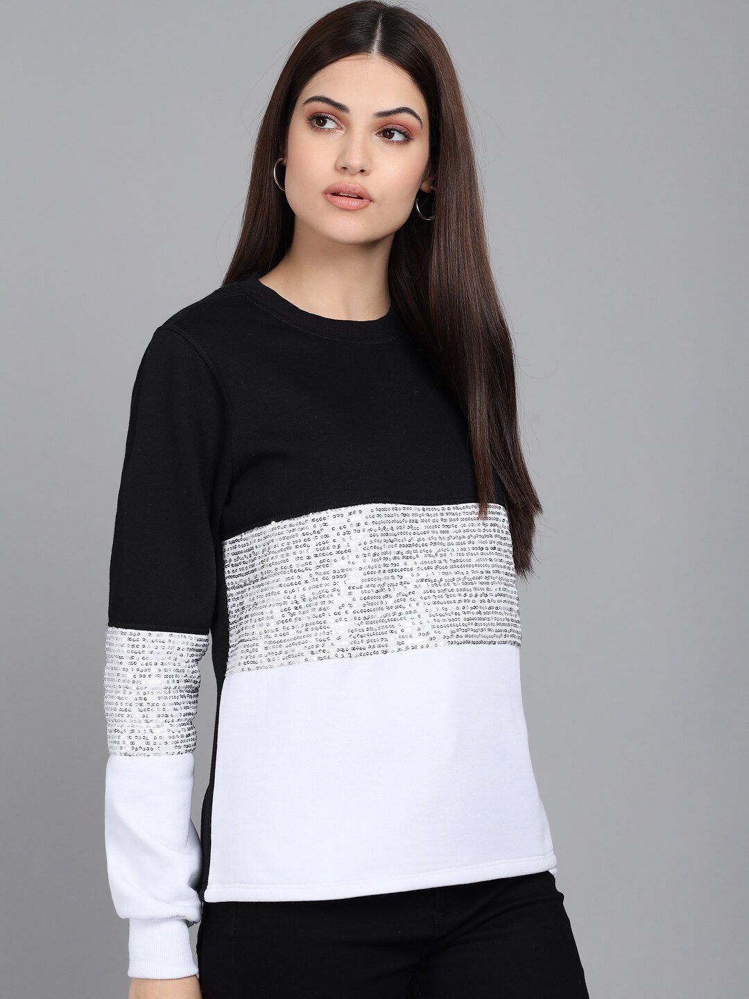 Kotty Women Black Colourblocked Sweatshirt