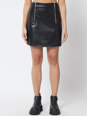 Kotty Women Black Solid Faux Leather Pencil Mini Skirts