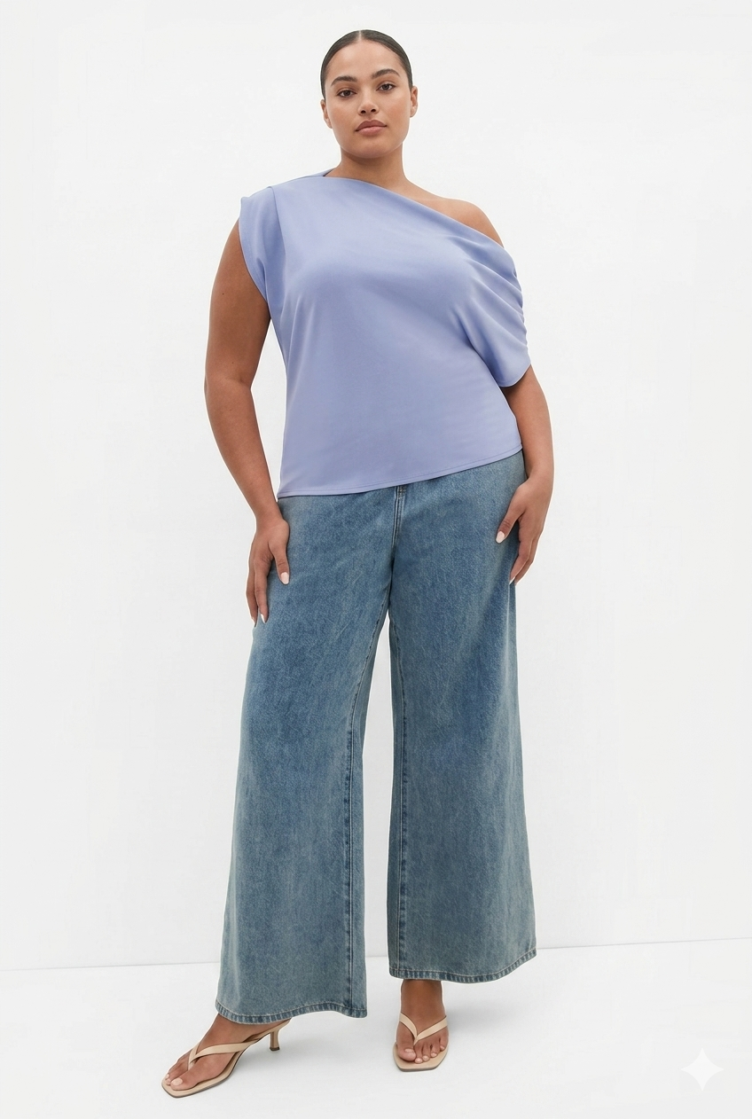 Plus Size Stylish Women’s Neck Desighned Voilet Tops