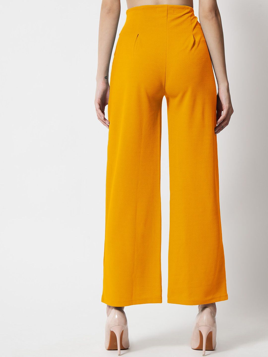 Kotty Women Yellow Relaxed Straight Fit High-Rise Easy Wash Trousers