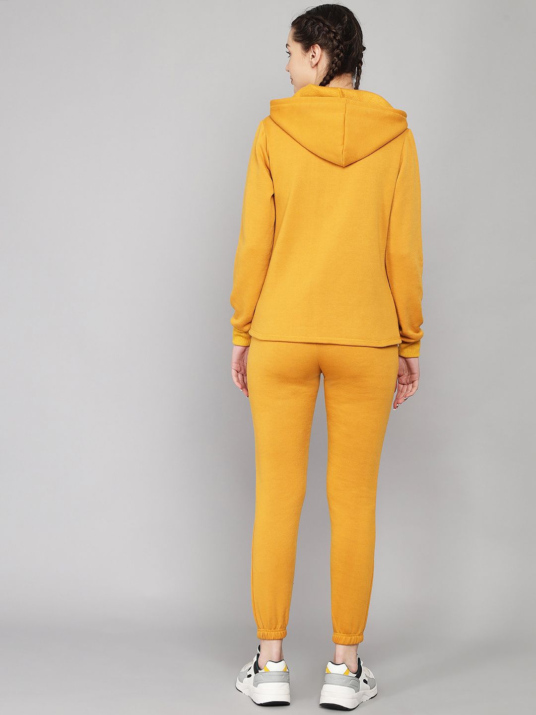 Kotty Women Mustard Solid Hooded Sweatshirt & Pants
