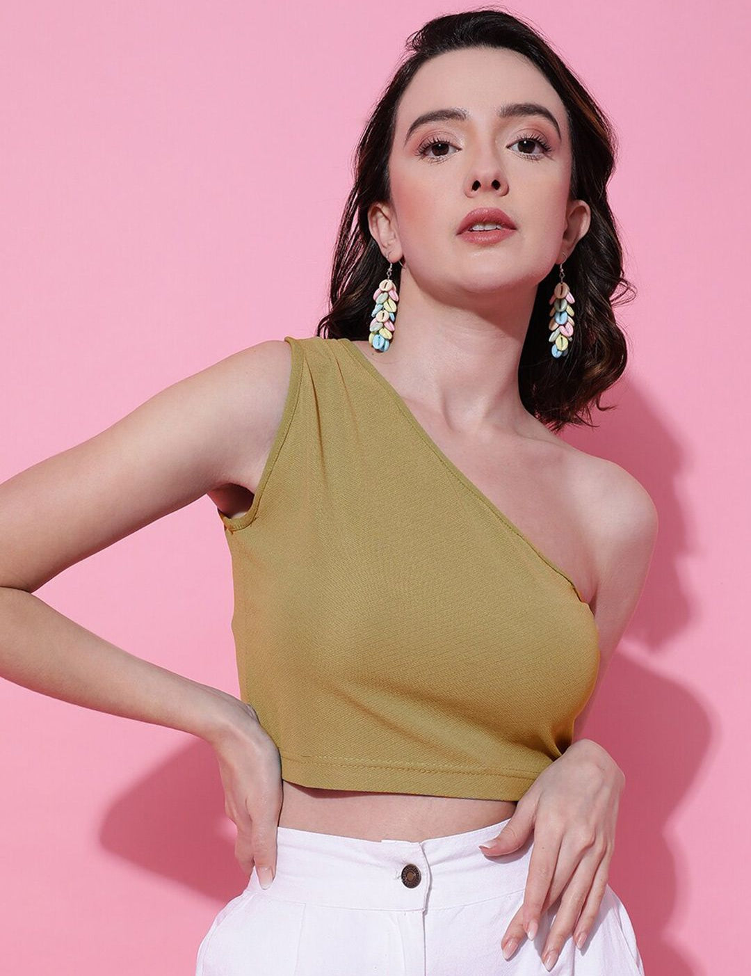 KOTTY Basics One Shoulder Fitted Crop Top