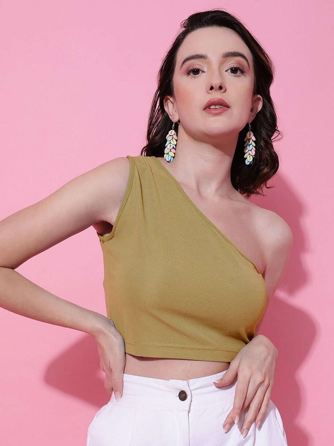 KOTTY Basics One Shoulder Fitted Crop Top