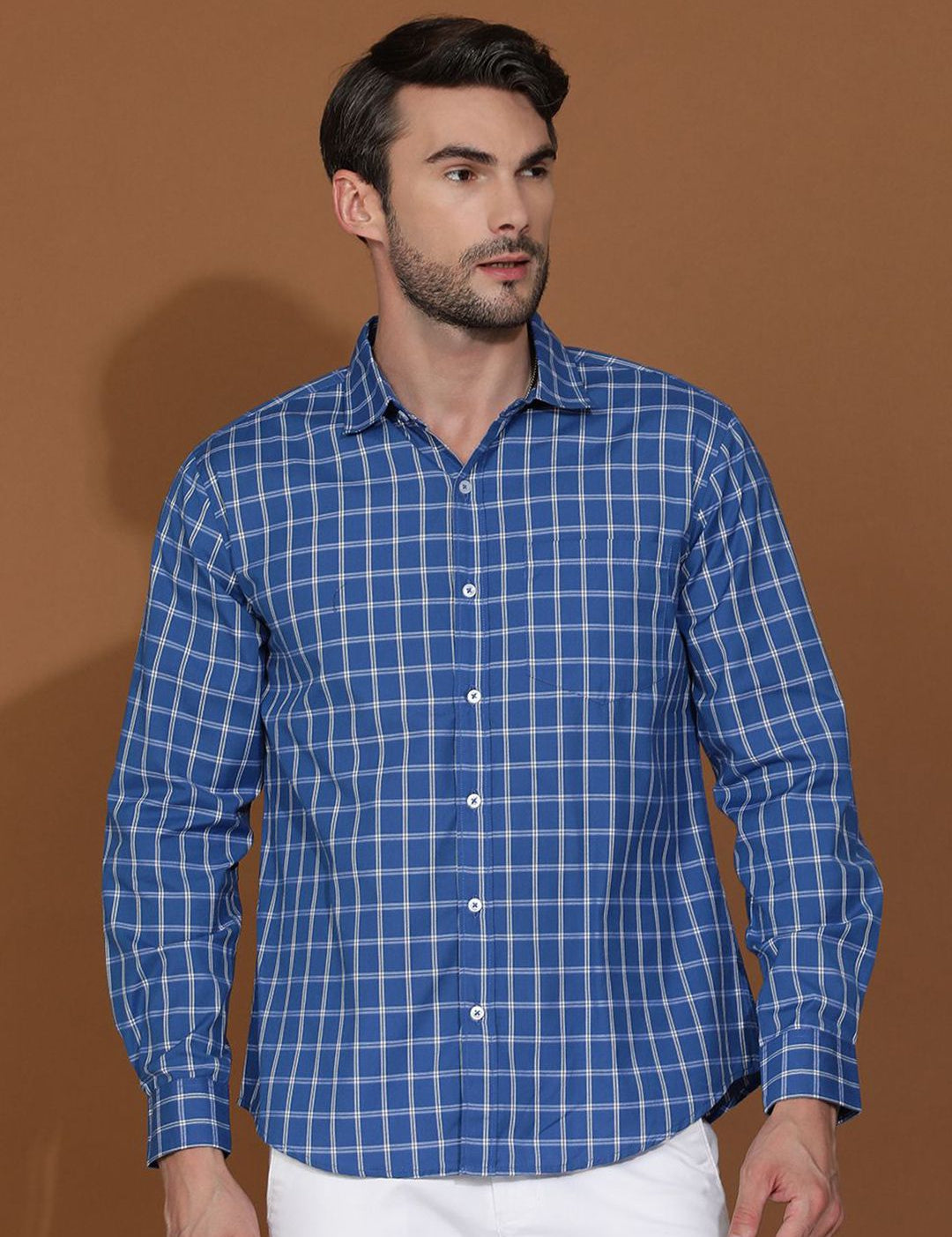 Kotty New Grid Tattersall Checks Spread Collar Casual Shirt