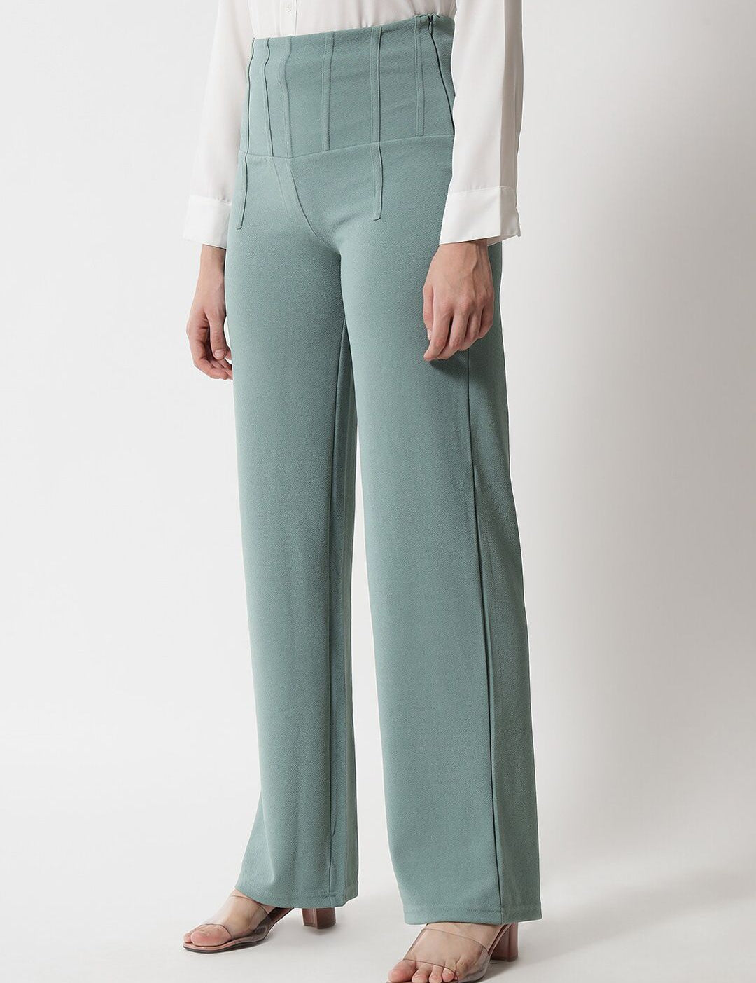 Kotty Women Green Relaxed Straight Fit High-Rise Easy Wash Pleated Trousers