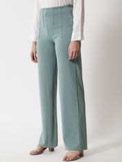 Kotty Women Green Relaxed Straight Fit High-Rise Easy Wash Pleated Trousers
