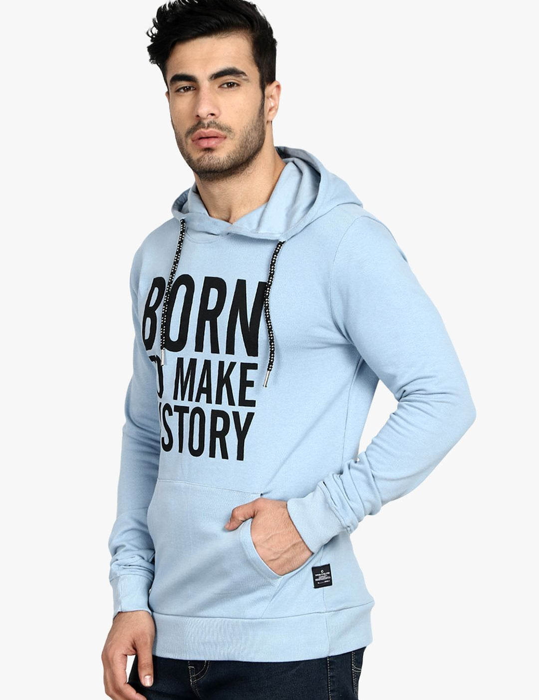 Kotty Men Blue Printed Hooded Sweatshirt