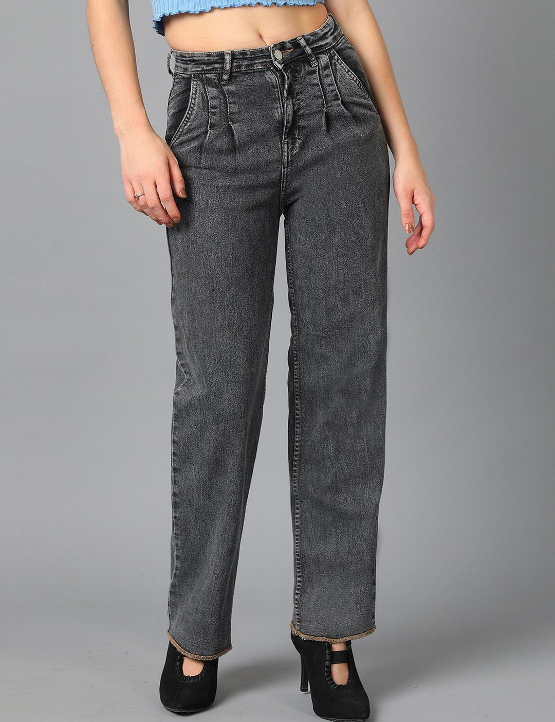 Kotty Women Grey Jean Straight Fit High-Rise Stretchable Jeans