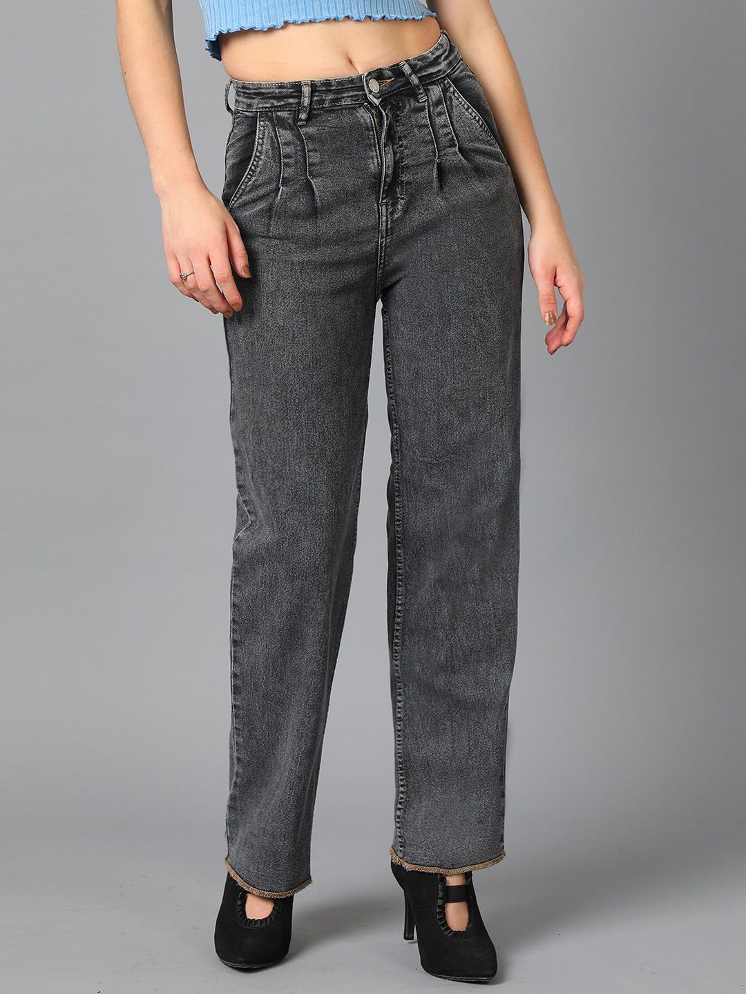 Kotty Women Grey Jean Straight Fit High-Rise Stretchable Jeans