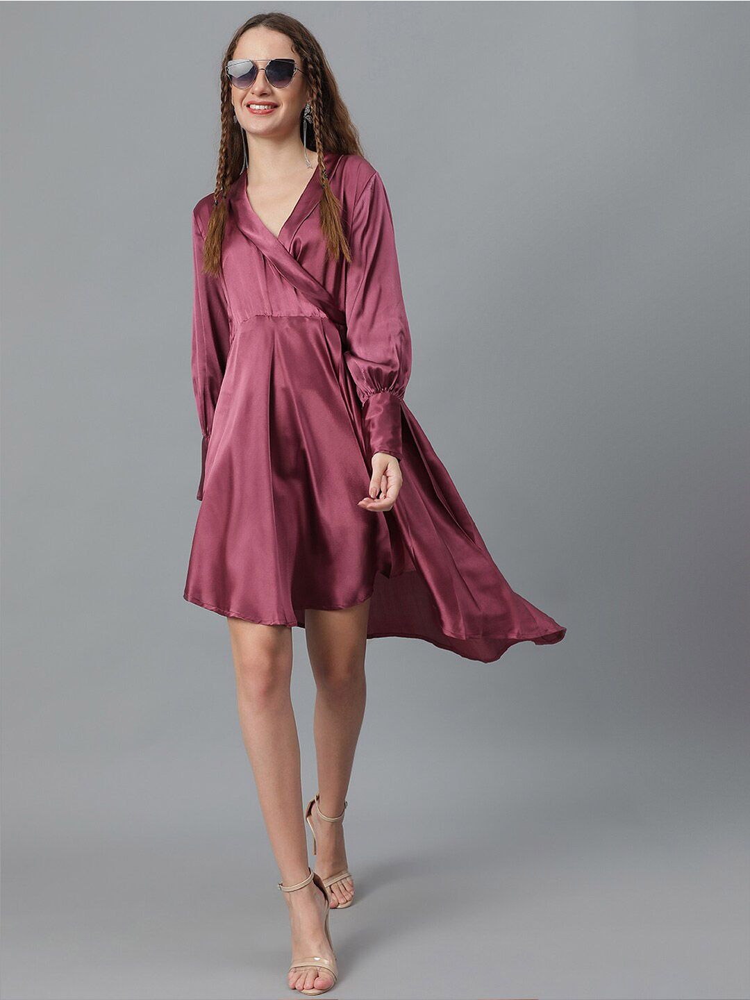 Kotty Pink Cuffed Sleeves Fit & Flare Dress