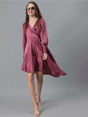Kotty Pink Cuffed Sleeves Fit & Flare Dress