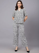 Kotty White & Black Animal Printed Shirt With Trouser