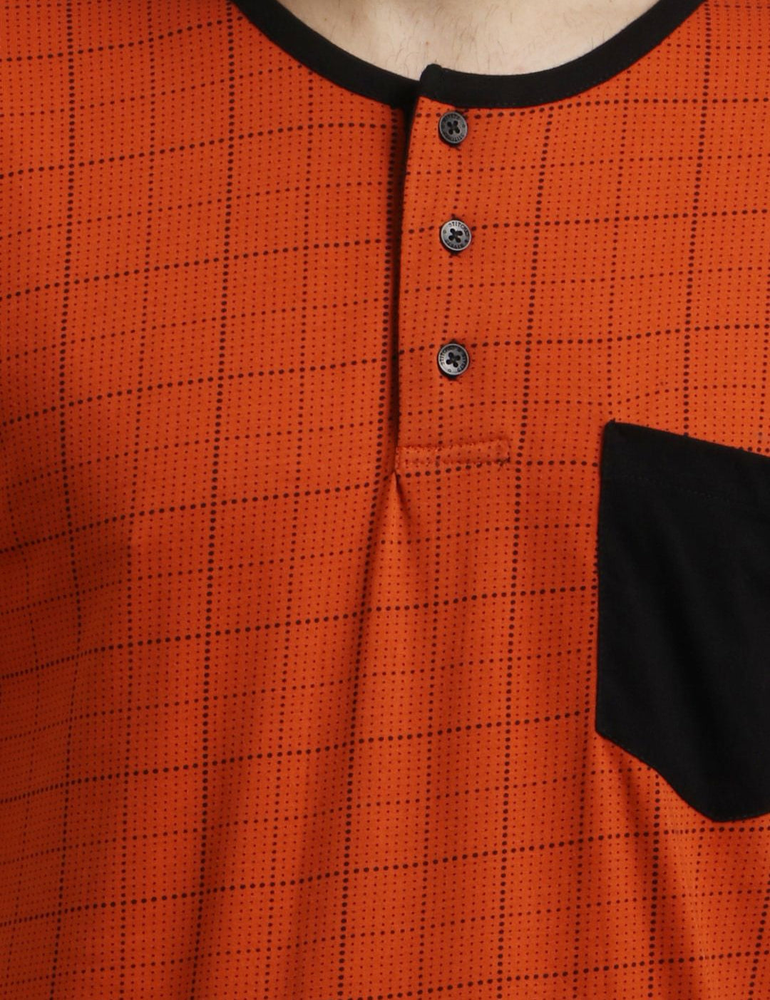 Kotty Men Orange Checked Henley Neck T-shirt
