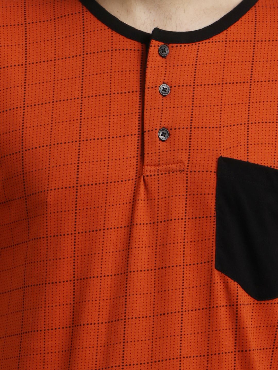 Kotty Men Orange Checked Henley Neck T-shirt