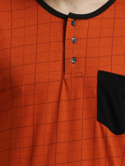 Kotty Men Orange Checked Henley Neck T-shirt