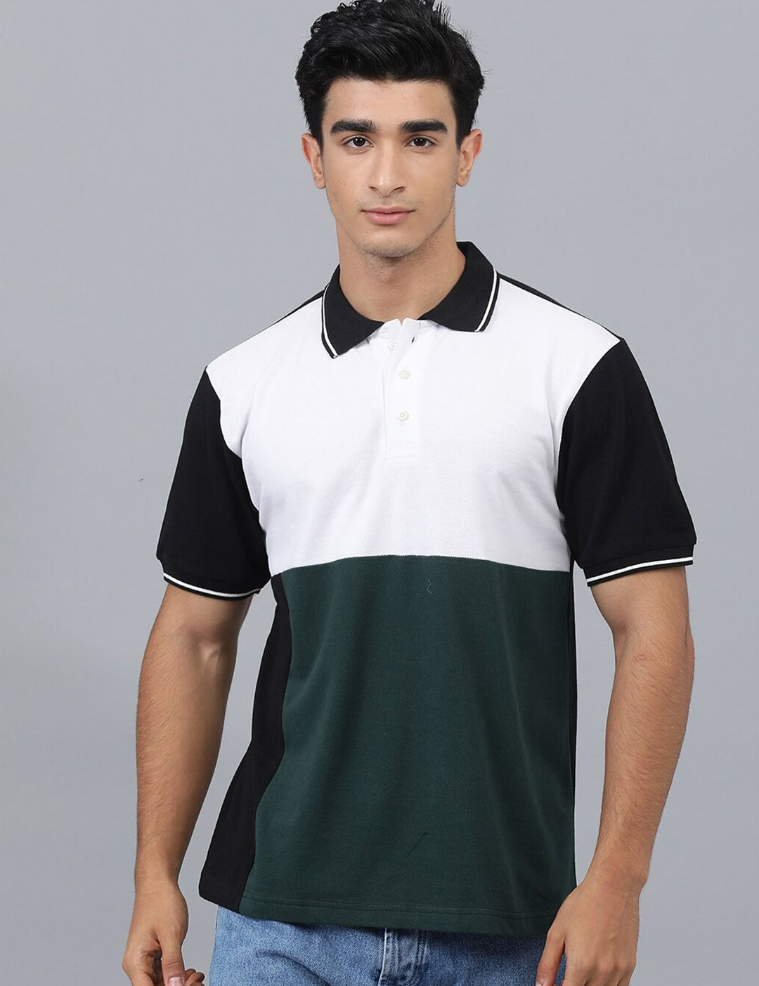 Kotty Colourblocked Polo Collar Cotton T-shirt