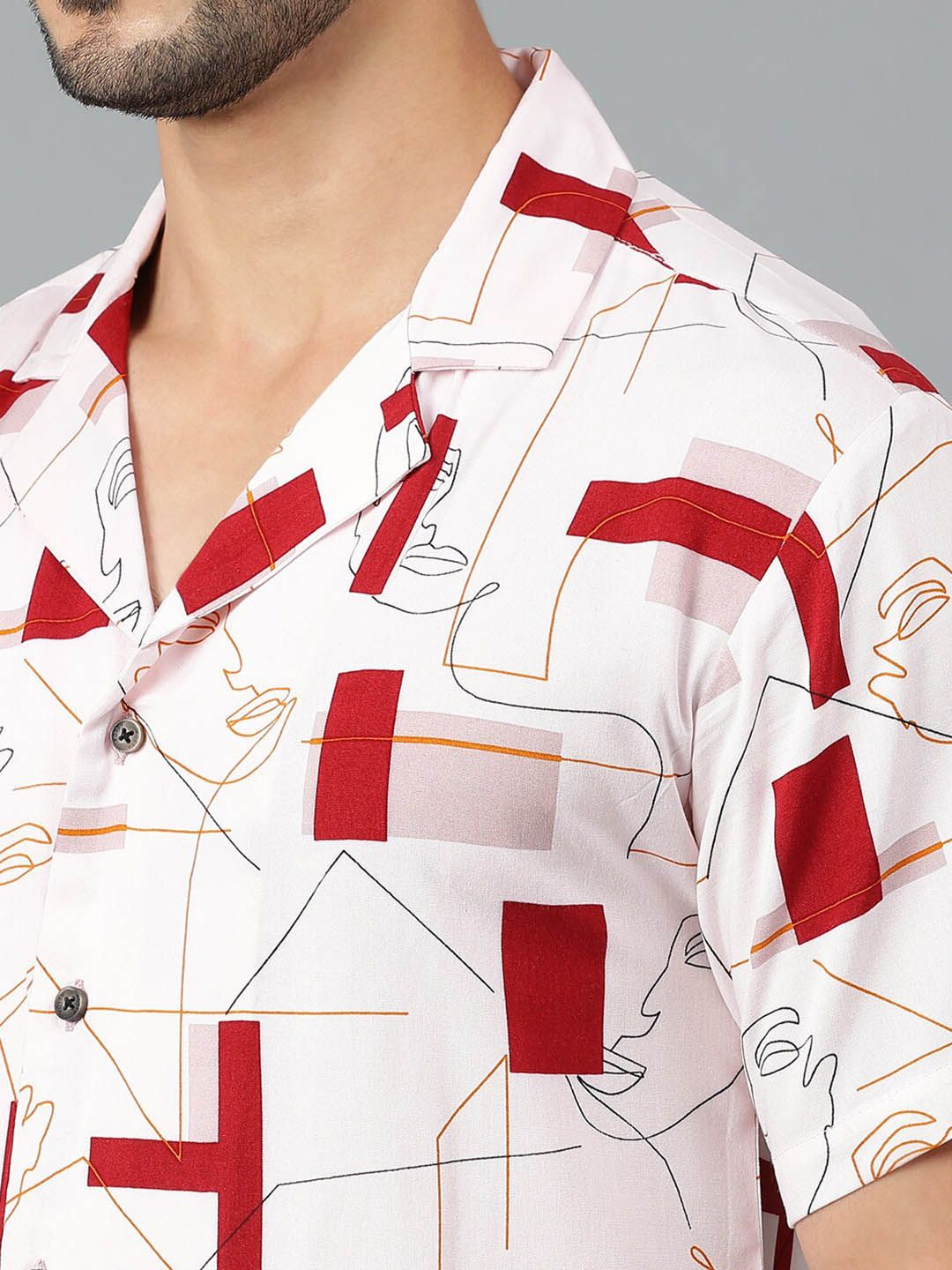 Kotty Men Cuban Collar Conversational Printed Casual Shirt